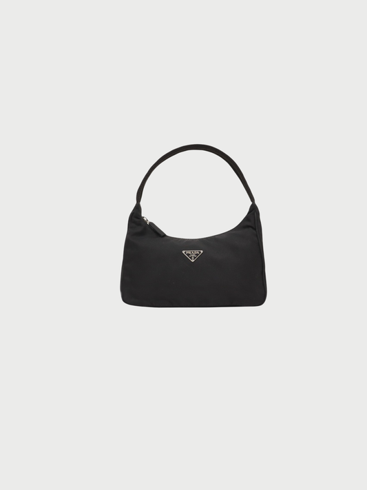 Prada 2005 Black Nylon Triangle Logo Hardware Handbag