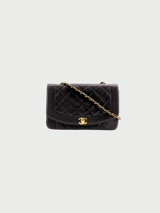 Chanel 1991–1994 Black Lambskin Diana Matelassé Shoulder Bag