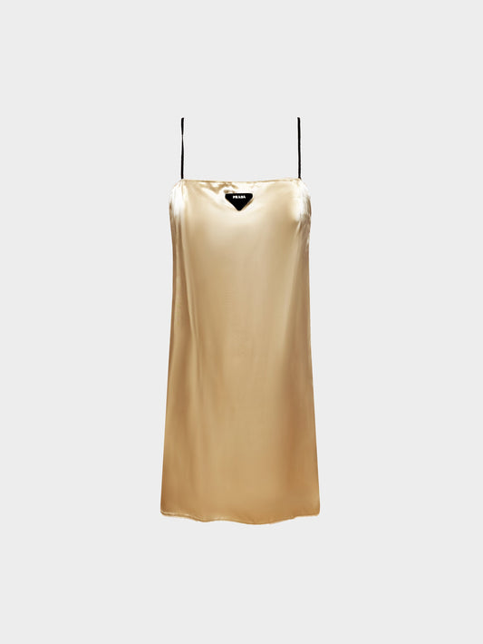 Prada 2025 Beige Satin Triangle Logo Dress