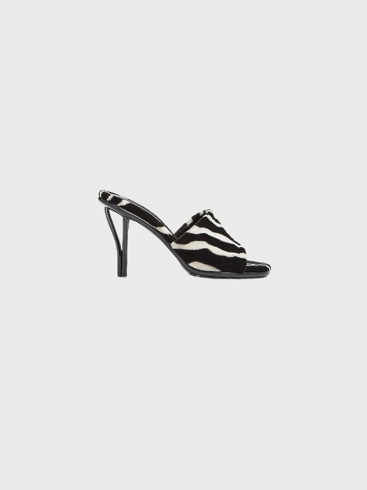 Bottega Veneta 2019 Black White Faux Fur Zebra Pose Mules