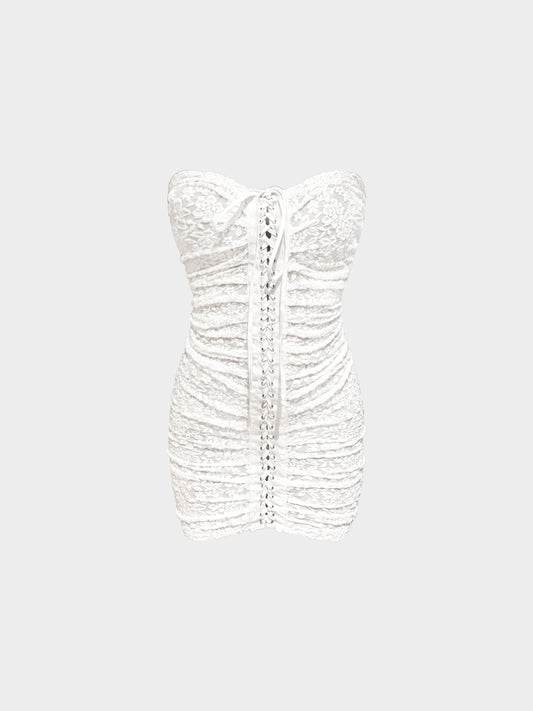 Dolce and Gabbana SS 2006 White Floral Lace Bodycon Lace-up Mini Dress