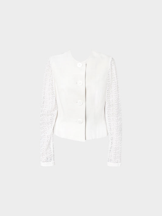 Nina Ricci 2010s White Silk and Lace Button-down Jacket
