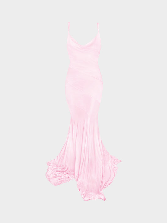 Blumarine 2000s Pink Viscose Satin Mermaid Long Dress