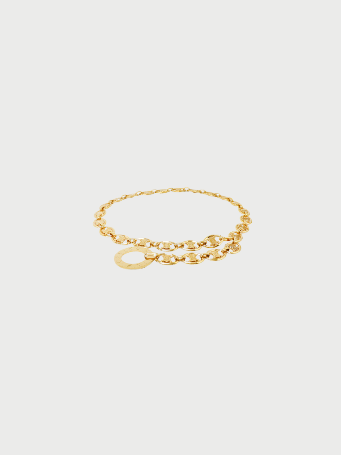 Celine 1990s Gold Plated Metal Triomphe Circle Logo Chain Belt