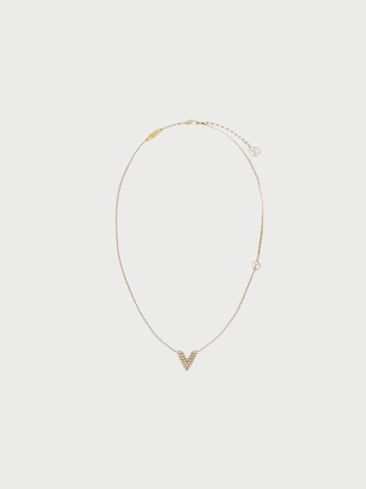 Louis Vuitton 2010s Gold Plated Metal Essential V Pearl Necklace