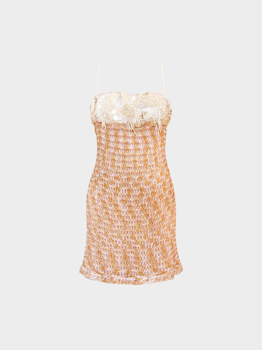 Missoni 2000s Beige and brown Seashell Knit Pearl-embellished Dress