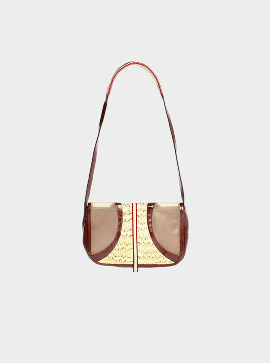 Miu Miu SS 2000 Rare Burgundy Patent Leather and Snakeskin Mesh Bag