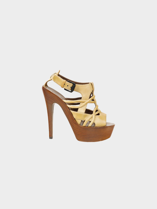 Bottega Veneta 2010s Beige Cage Wooden Platform Stiletto Heels