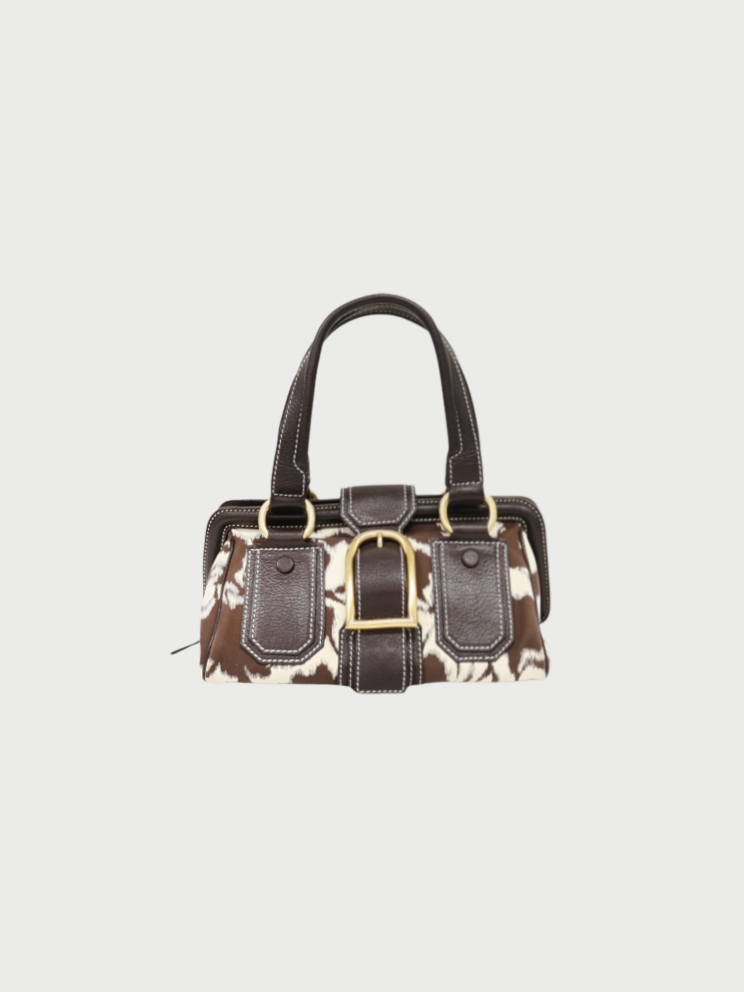 Celine AW 2004 Brown White Triomphe Nylon Leather Handbag