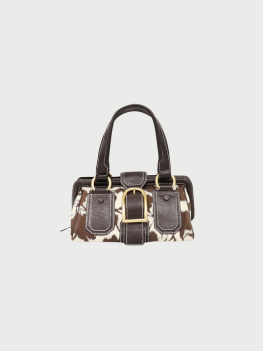 Celine AW 2004 Brown White Triomphe Nylon Leather Handbag