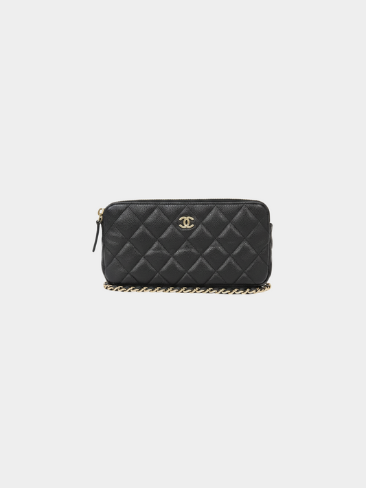 Chanel 2019 Black Caviar Leather Chain Wallet