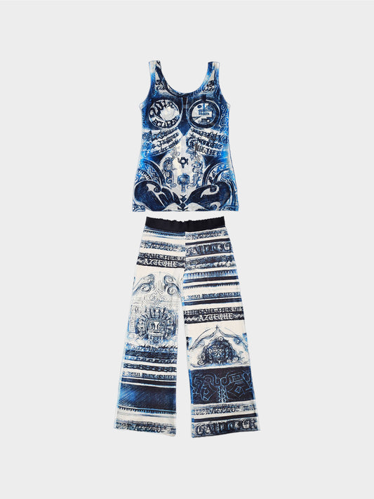 Jean Paul Gaultier 2000s Blue Soleil Tattoo Print Set