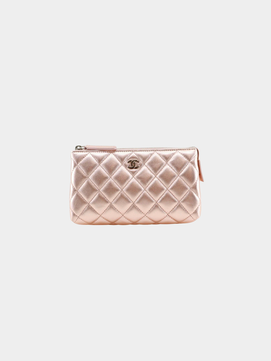 Chanel 2015 Metallic Raspberry Pink Lambskin Matelassé Pouch