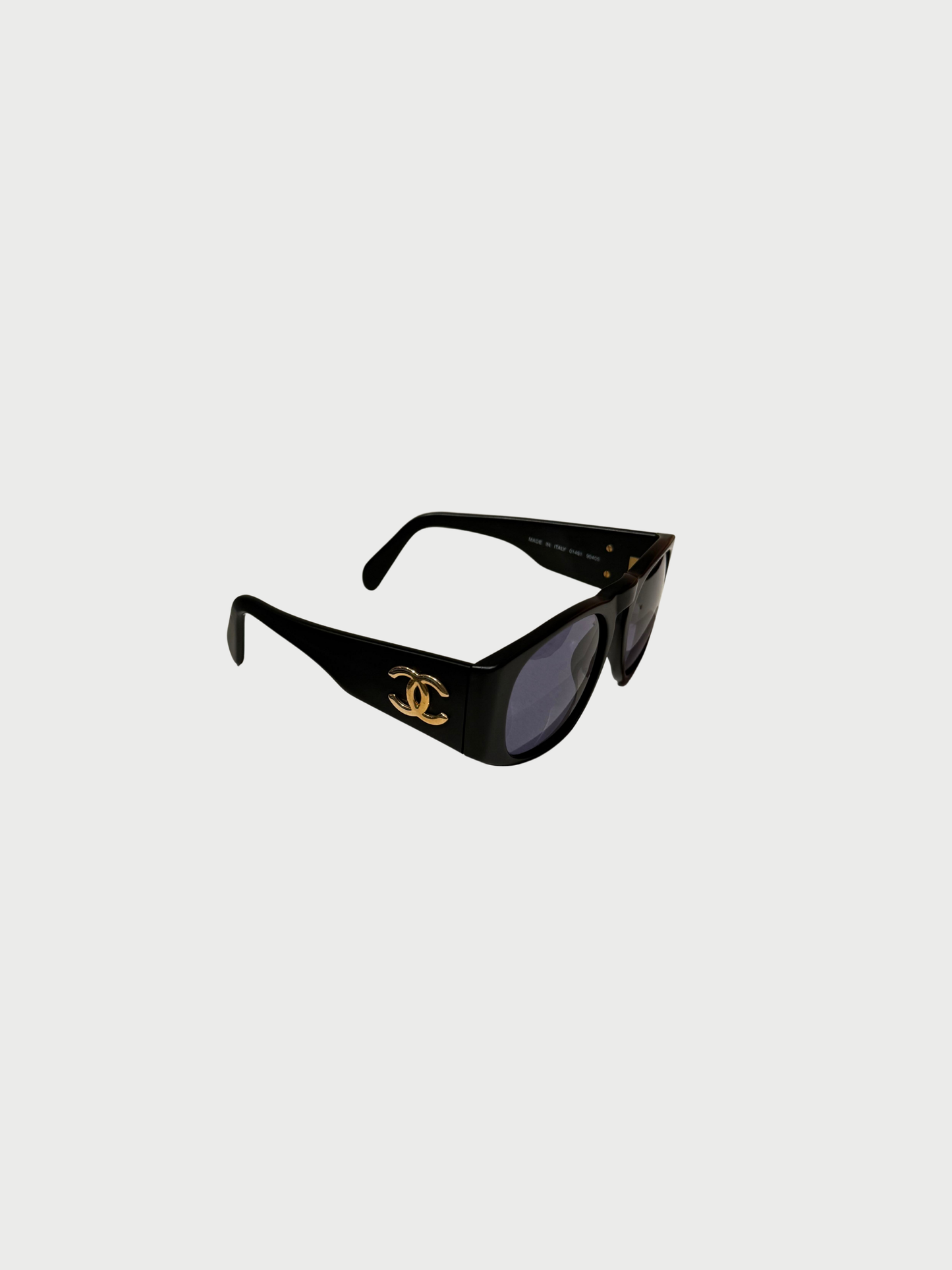 Chanel 1990s Black Oversized Coco Mark Sunglasses