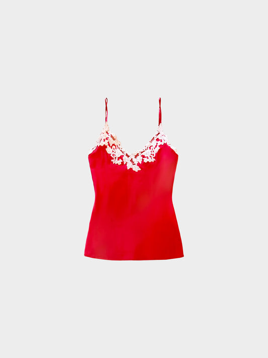 La Perla 2010s Red Floral Lace Silk Cami Top