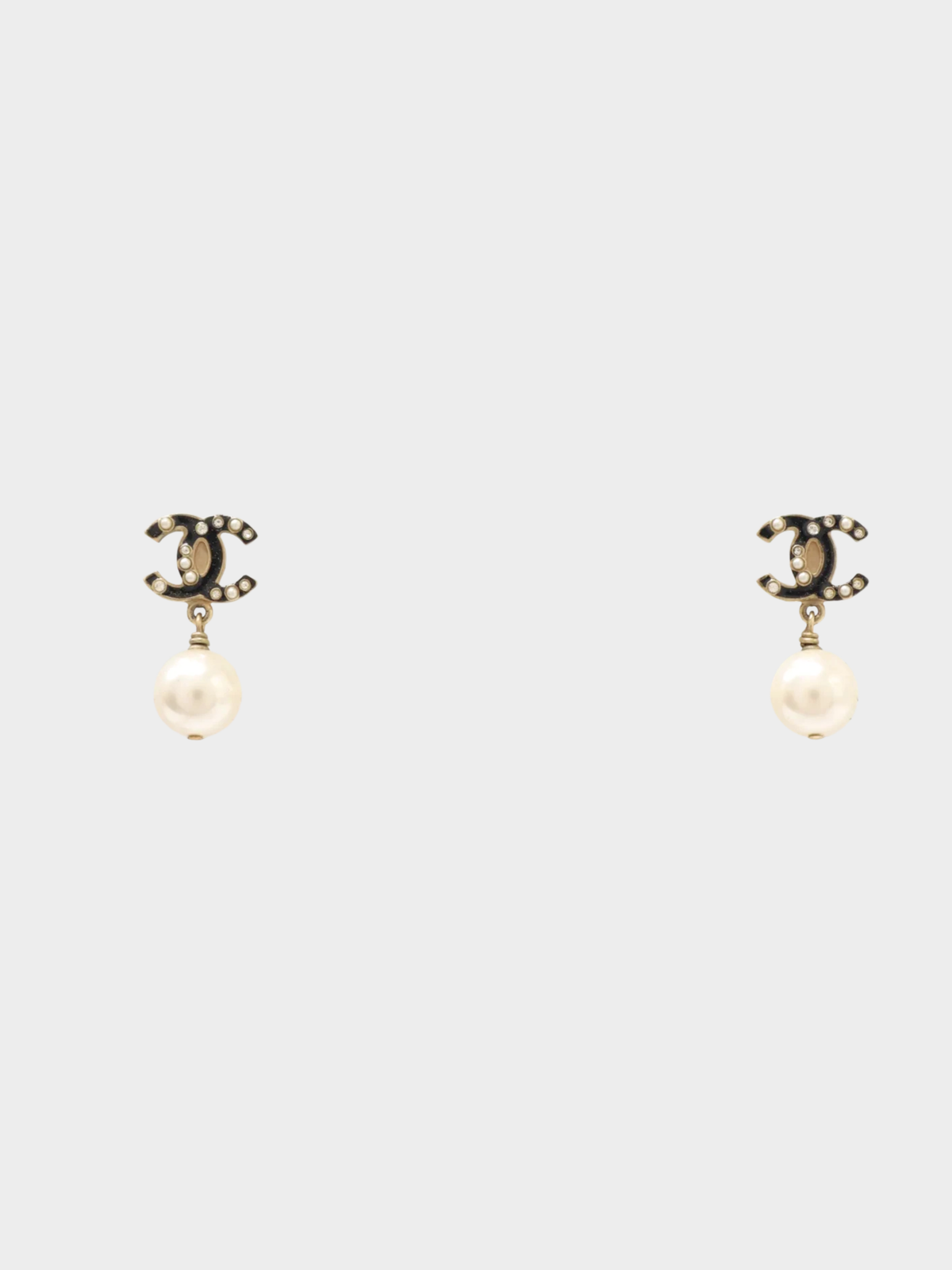 Chanel 2007 Gold Black Coco Pearl Swing Earrings