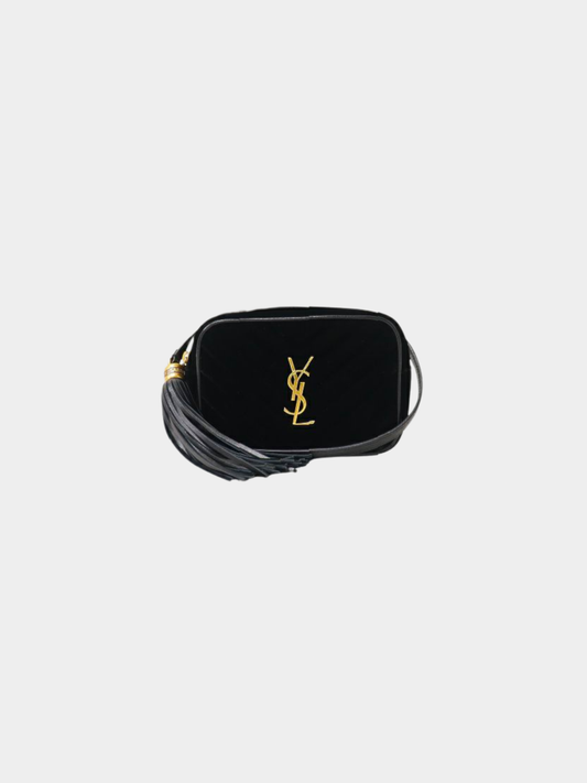 Yves Saint Laurent 2000s Black Velvet Leather V-Stitch Loubert Bag