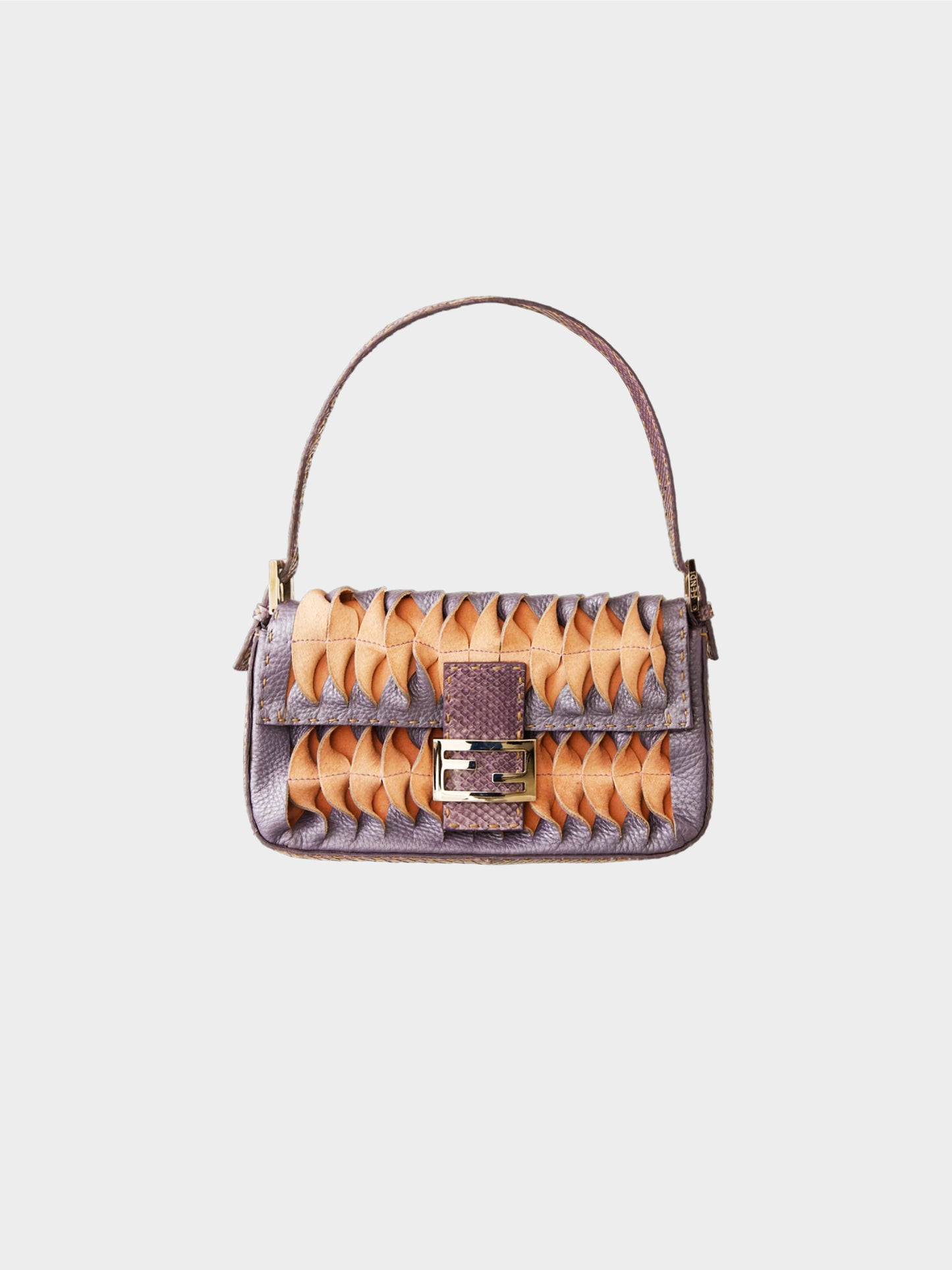 Fendi 2000s Purple Snakeskin Leather Cutout Baguette
