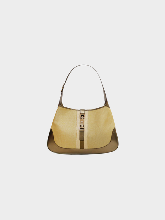 Gucci 2000s Gold Canvas Leather Jackie Shoulder Bag