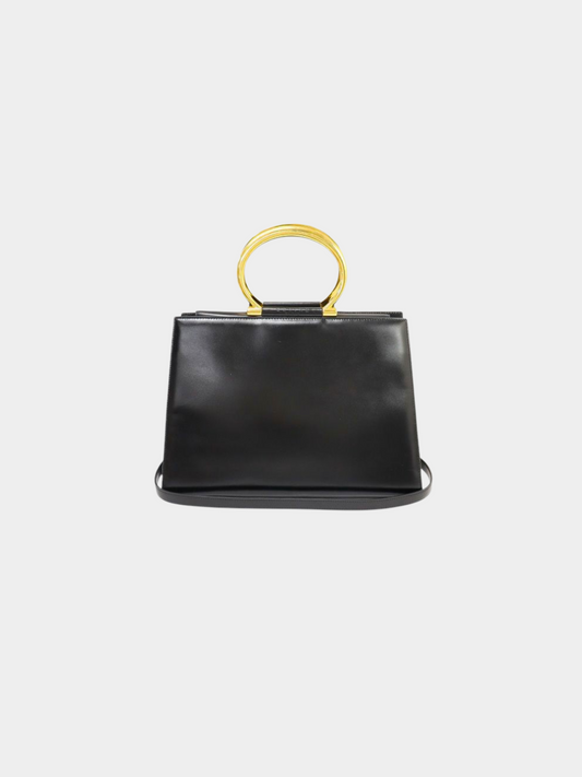 Celine 1990s Black Logo Stamped Leather 2-Way Bag