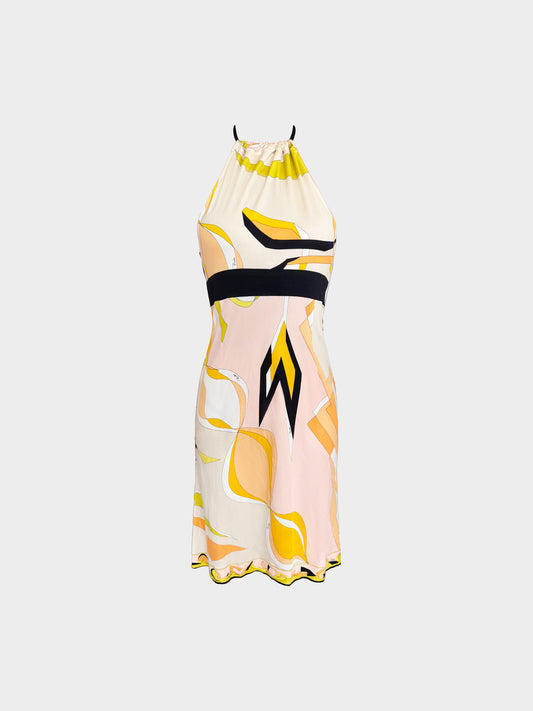 Emilio Pucci 2000s Beige Abstract Print Backless Halter Dress