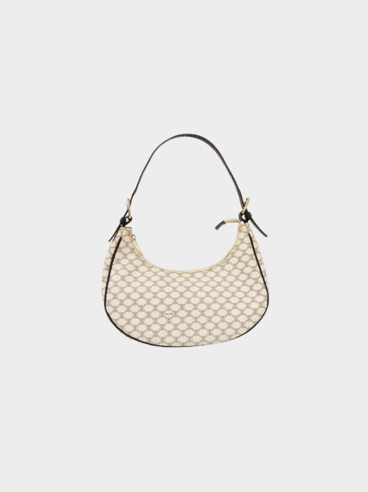 Celine 2000s White Brown Macadam Pattern Hobo One-Shoulder Bag