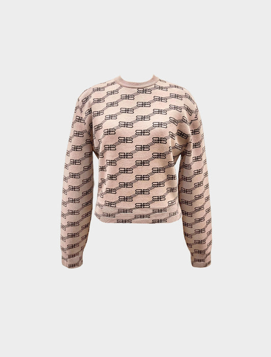 Balenciaga 2020s Beige BB Monogram Cropped Sweater
