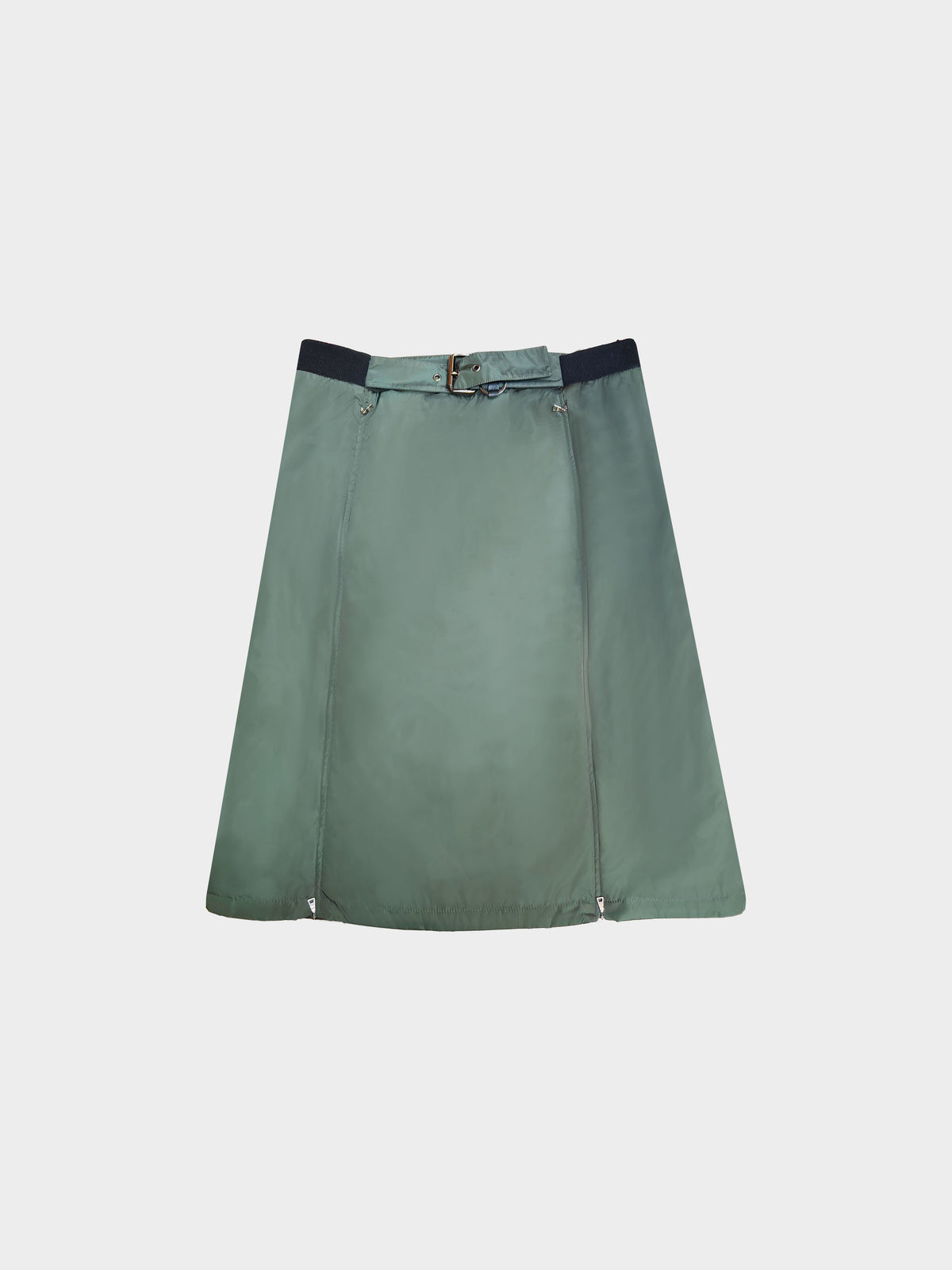 Prada 1999 Khaki Green Nylon Zipper Skirt