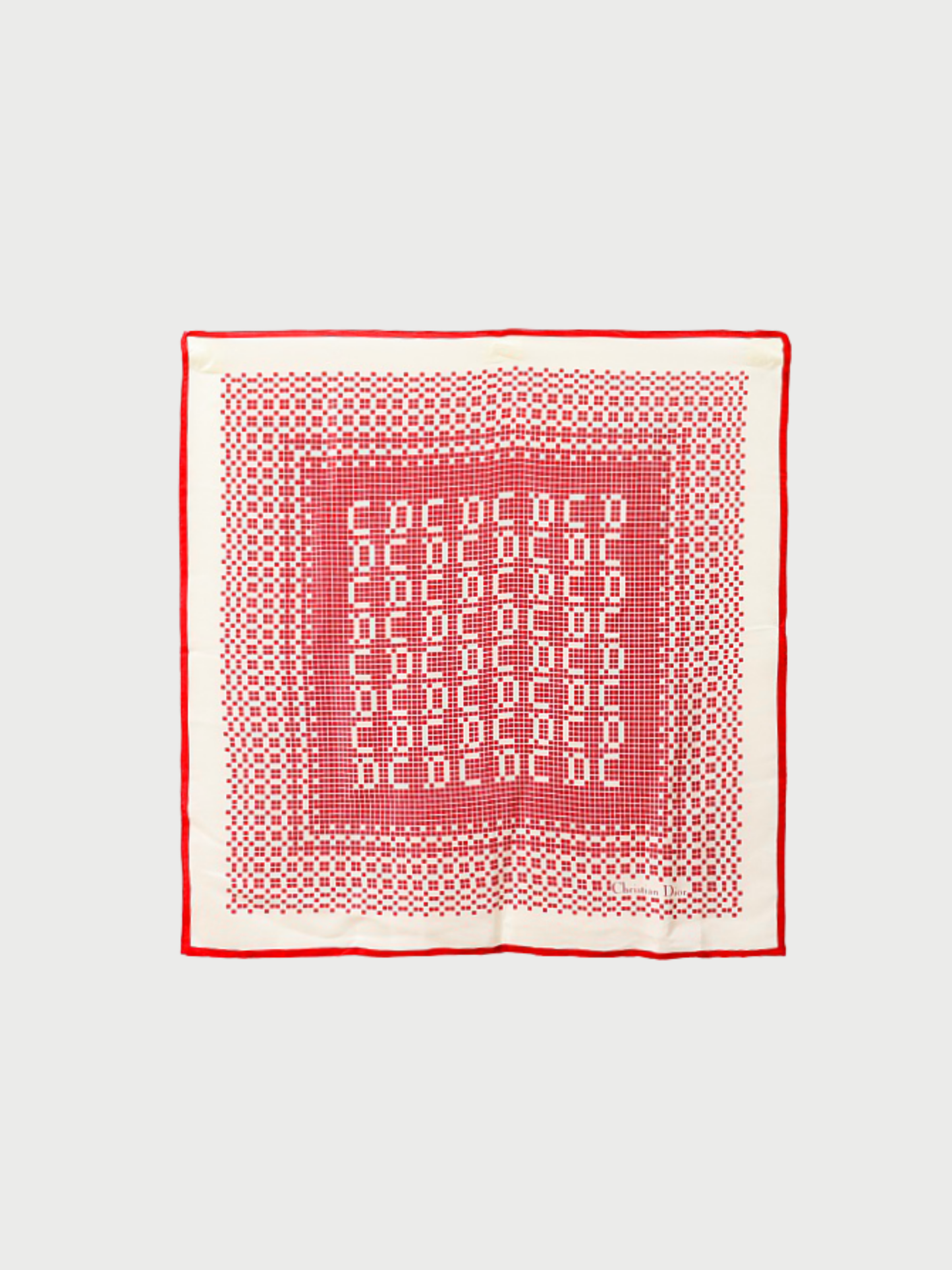 Christian Dior 1980s Ivory Red Silk Logo Scarf
