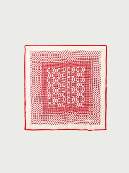 Christian Dior 1980s Ivory Red Silk Logo Scarf