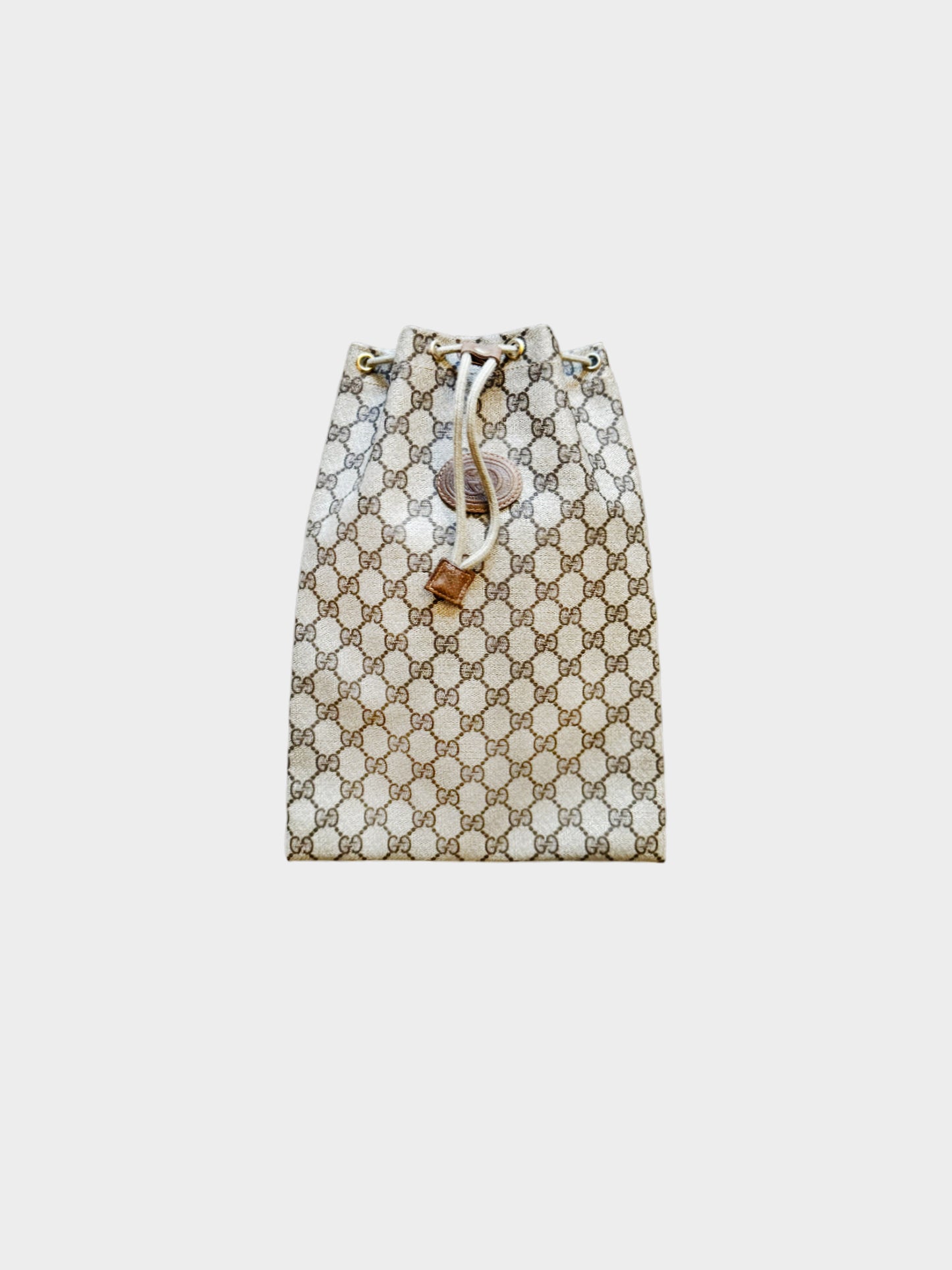 Gucci 2000s Brown GG Supreme Monogram Drawstring Bag