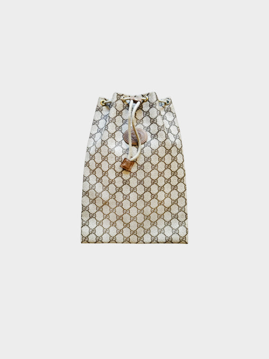 Gucci 2000s Brown GG Supreme Monogram Drawstring Bag
