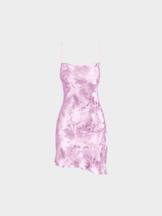 Christian Dior by John Galliano 2000 Purple Silk Floral Slip Mini Dress