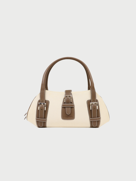 Loewe 2000s White Gray Canvas Leather Senda Bag
