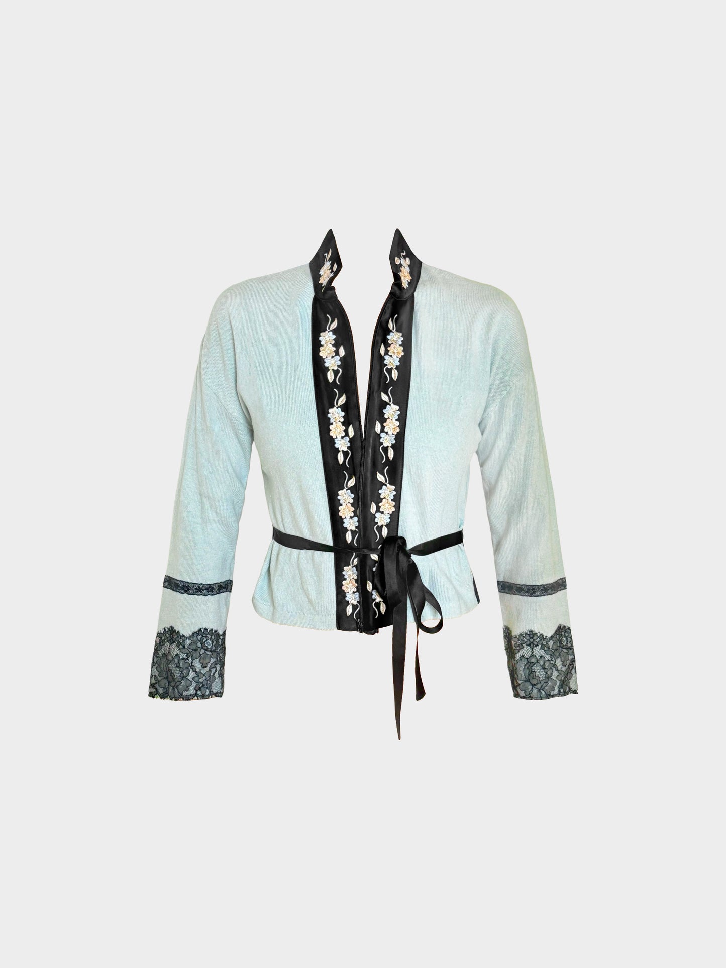 Blumarine 2000s Bi-color Embroidered Kimono Style Cardigan