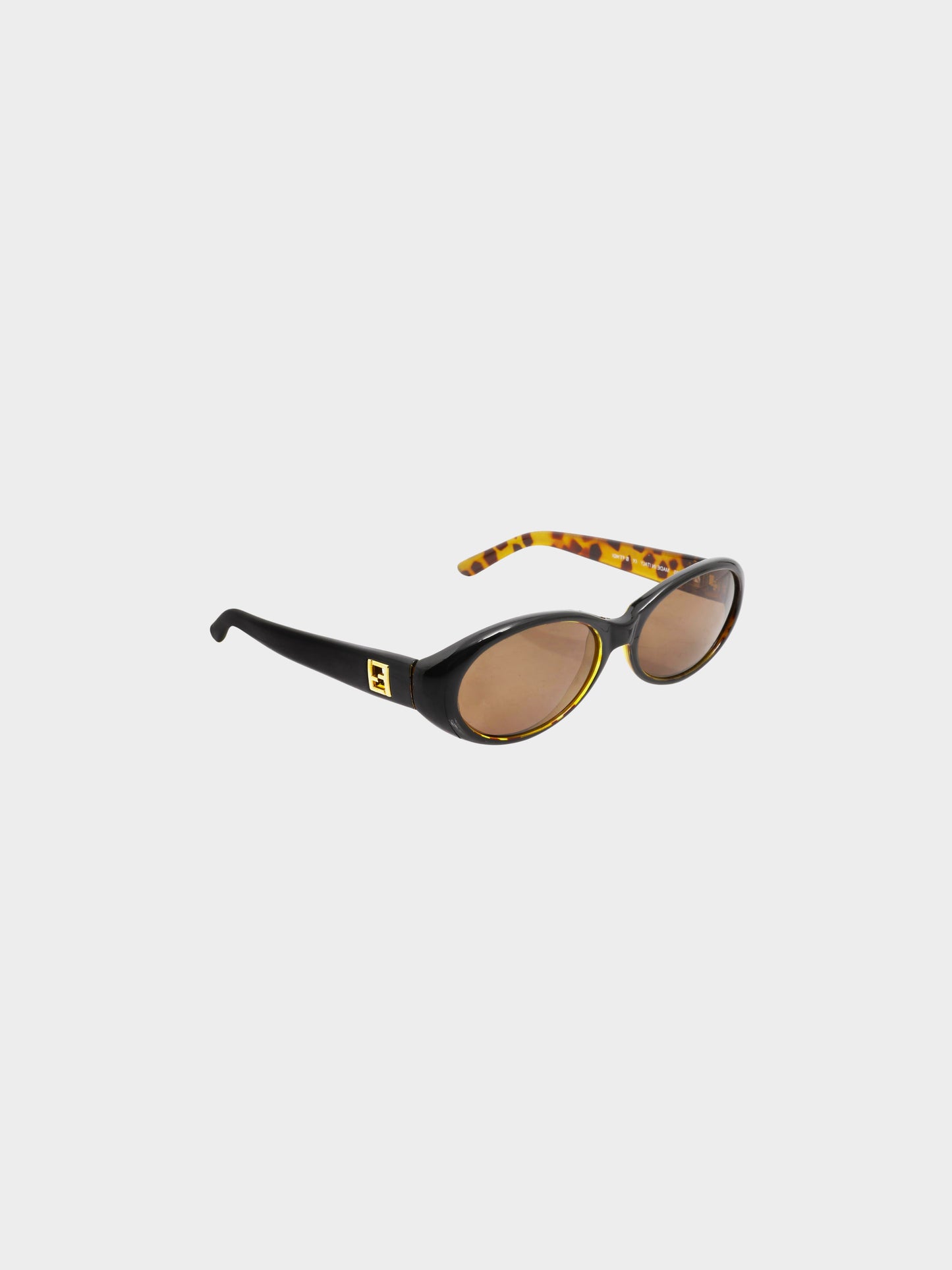 Fendi 1990s Black Leopard Oval Sunglasses