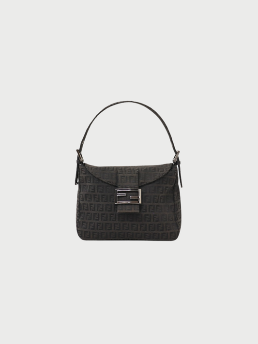Fendi 2000s Black Zucchino Canvas Mamma Baguette Bag