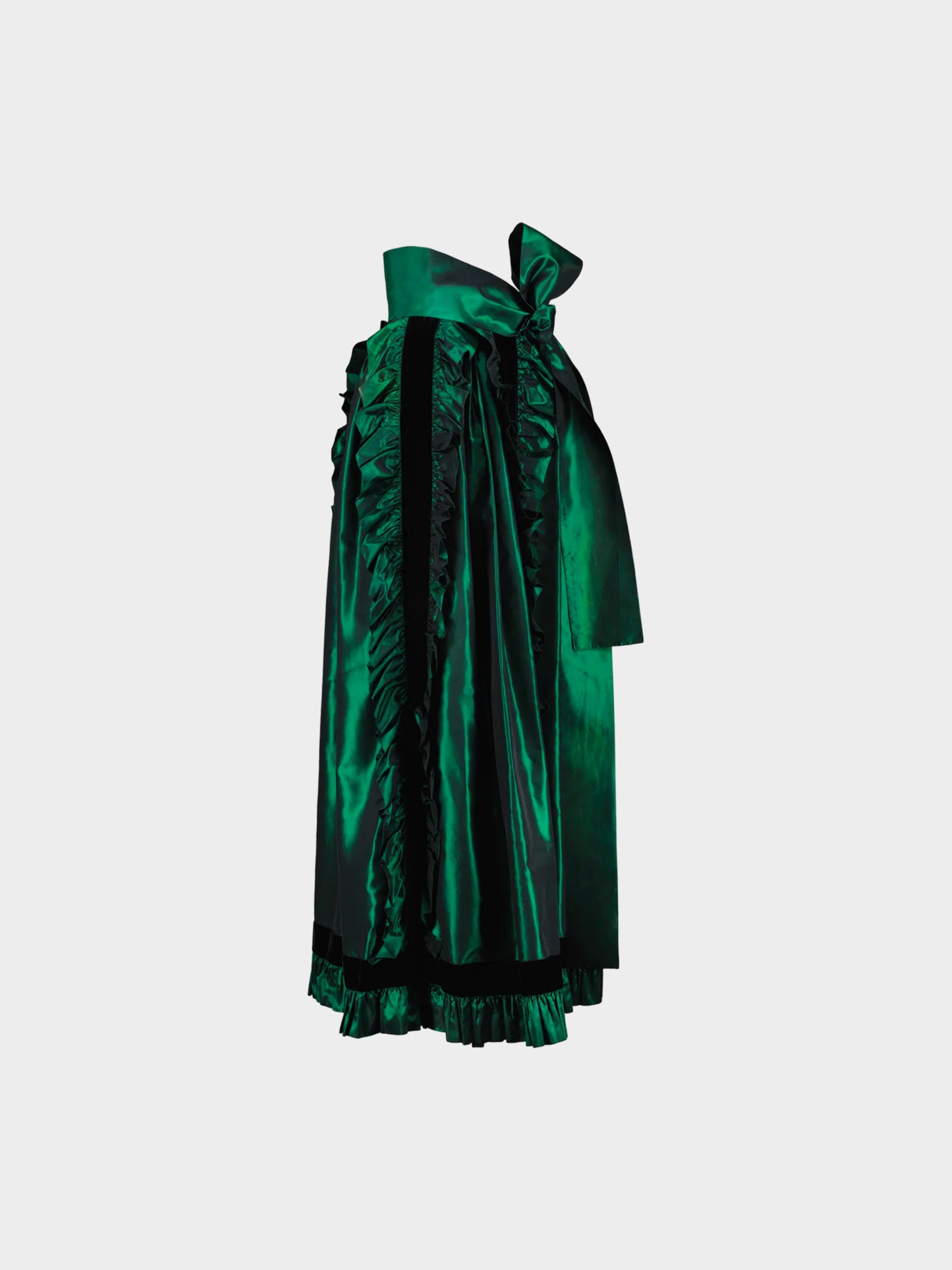 Yves Saint Laurent 1970s Green Ruffled Taffeta Skirt