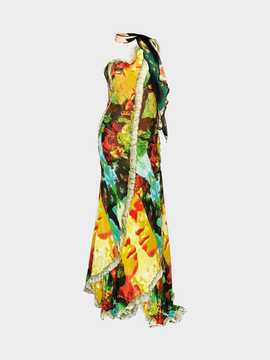 Jean Paul Gaultier SS 2000 Multicolor Asymmetrical Mesh Maxi Dress