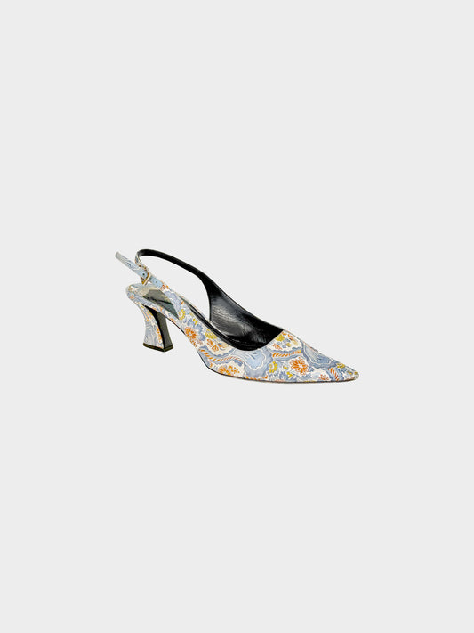 Prada SS 2015  Multicolor Floral Brocade Slingback Heels