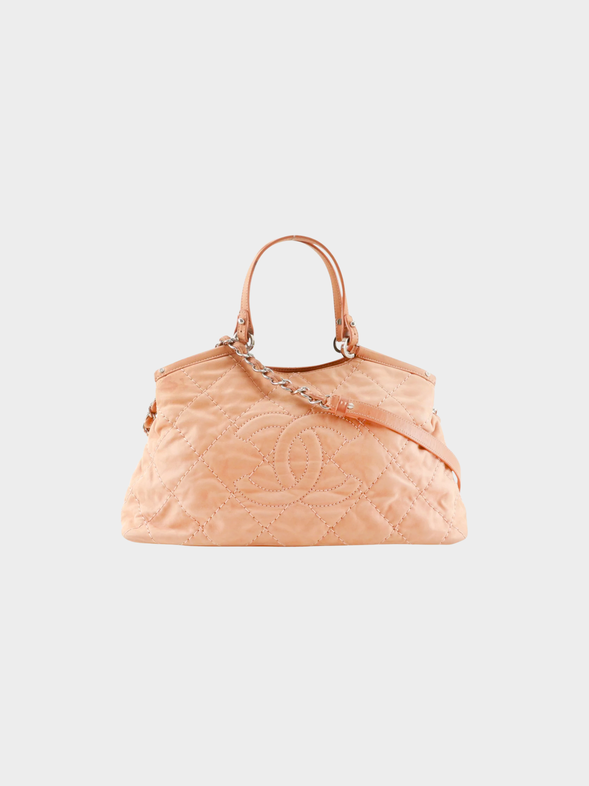 Chanel 2012 Salmon Pink Calfskin Stitched CC 2-Way Shoulder Bag