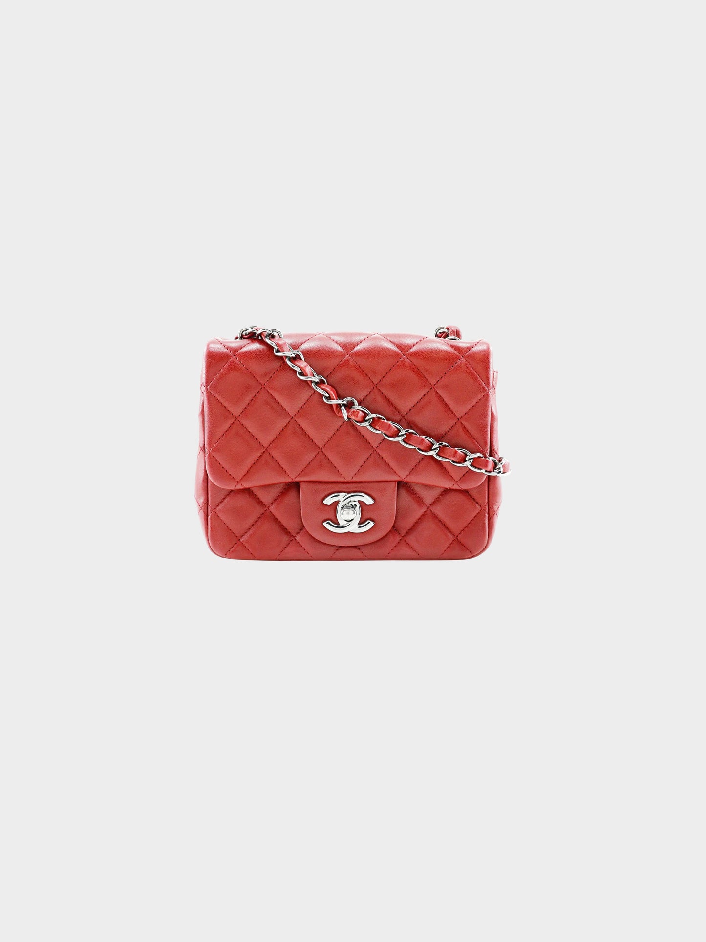 Chanel 2013-2014 Red Lambskin Leather Quilted Square Mini Flap Bag