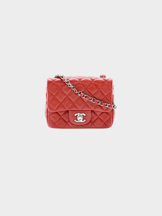 Chanel 2013-2014 Red Lambskin Leather Quilted Square Mini Flap Bag