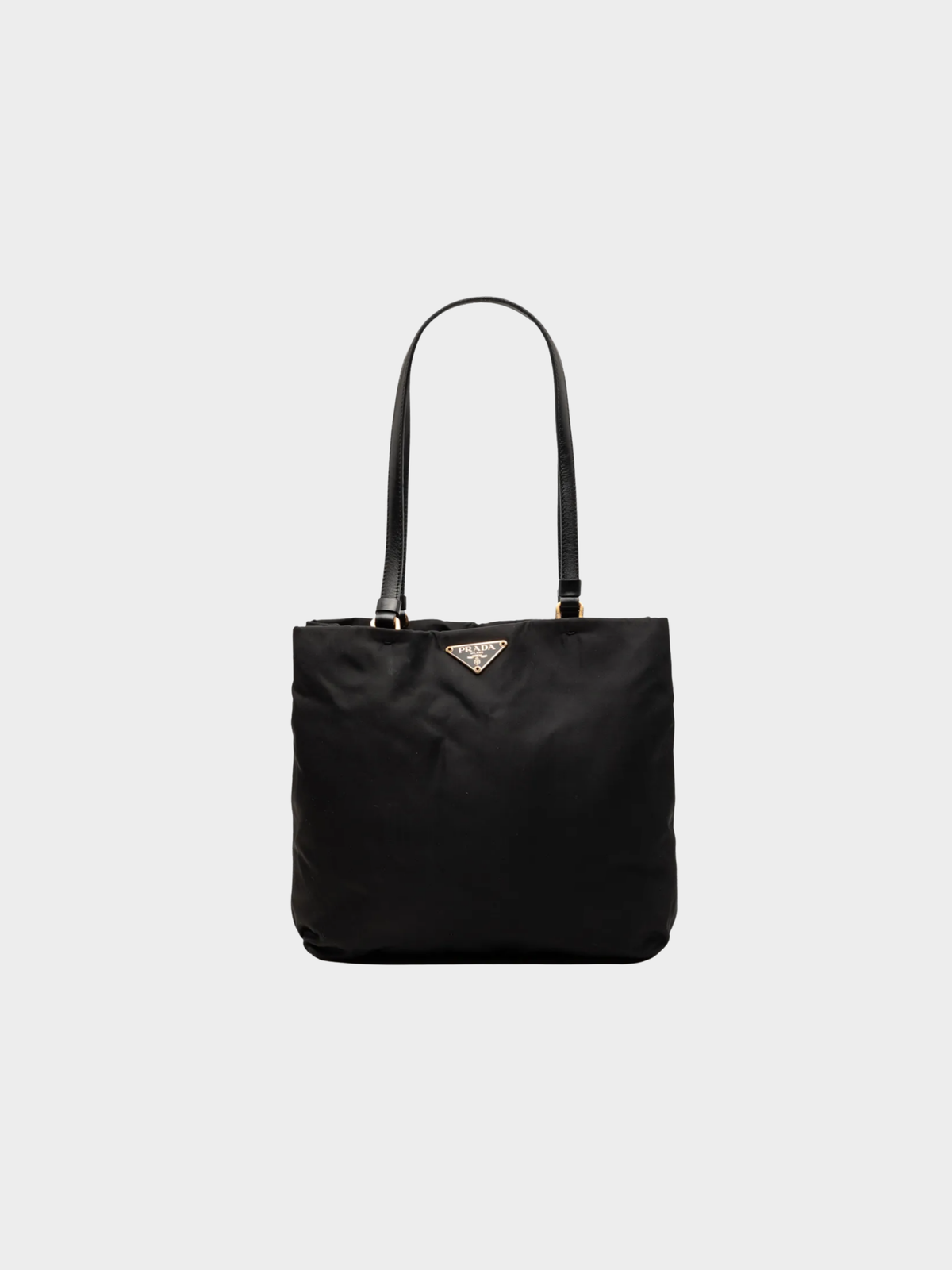 Prada 2000s Black Tessuto Nylon Saffiano Leather Tote Bag