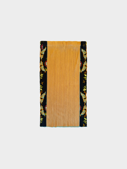 Issey Miyake Pleats Please 2000s Brown Butterfly Print Midi Skirt