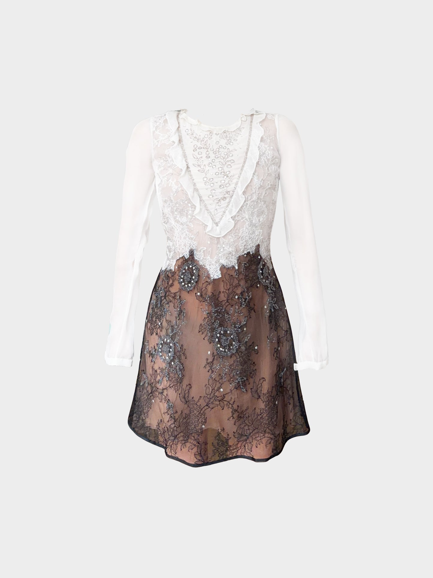 Valentino Pre-fall 2011 White and Black Lace Long Sleeve Dress