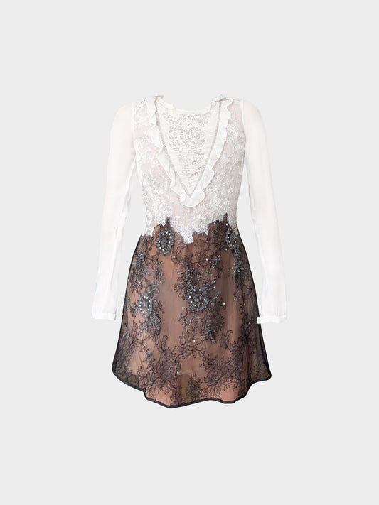 Valentino Pre-fall 2011 White and Black Lace Long Sleeve Dress