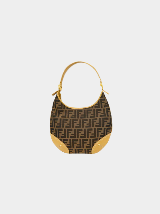 Fendi 2000s Brown Beige Zucca Canvas Hobo One-Shoulder Bag