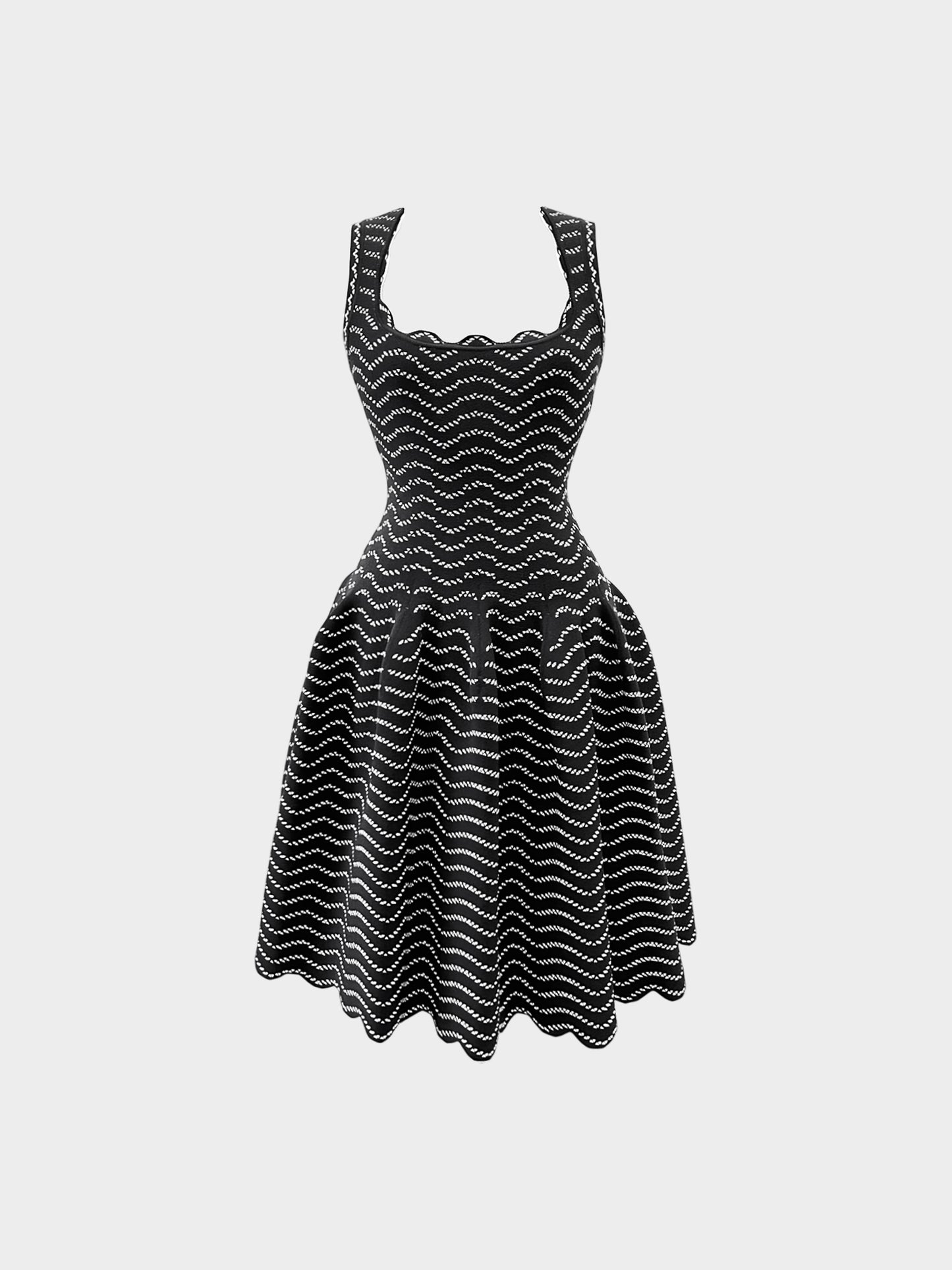 Azzedine Alaïa 2010s Black and White Fit ‘n’ Flare Knit Dress