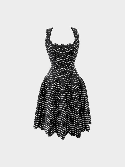 Azzedine Alaïa 2010s Black and White Fit ‘n’ Flare Knit Dress